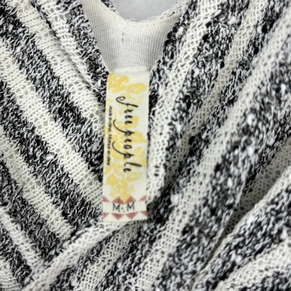 Free People Maverick Surplice Mini Dress Size‎ M Black Cream Striped Low V Neck